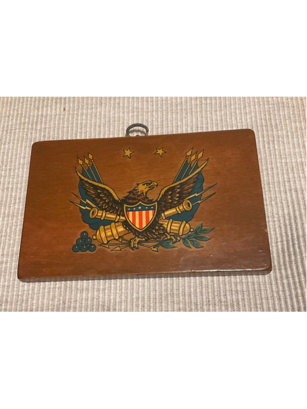 Vintage Patriotic Eagle Wooden Wall Plaque Americana Military Cannon Decor